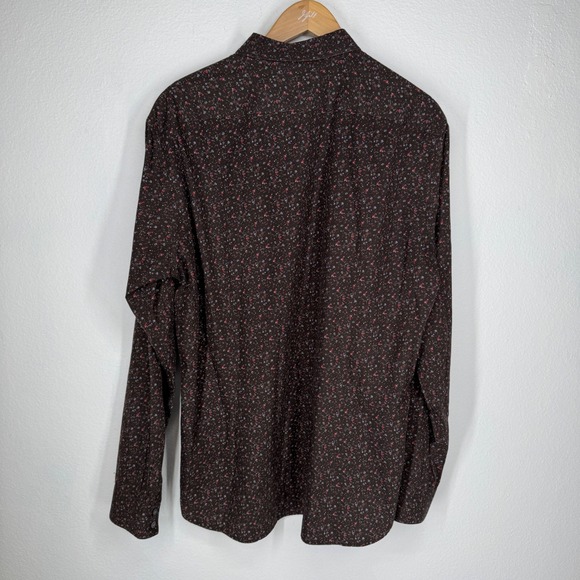John Varvatos Mens Floral Button Down Shirt Large Brown Oxford - Picture 6 of 8